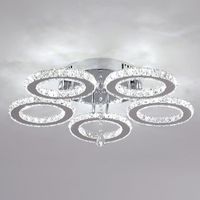 Lustre en cristal moderne LED 5 anneaux luminaires encastré en acier inoxydable pendentif plafonnier