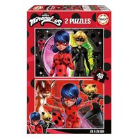 Pack 2 puzzles 48 pieces Miraculous Ladybug Chat Noir Rena Rouge Fille Garcon Des 5 ans Set puzzle enfant carte