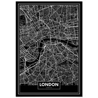 Tableau Panorama Carte Noir de Londres 50x70 cm - Imprimée sur Toile - Tableau Ville Noir et Blanc