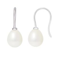 PERLINEA - Boucles d'Oreilles - Véritables Perles de Culture d'Eau Douce Poires 7-7,5 mm Blanc Naturel - Bijoux Femme
