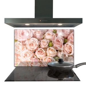 CREDENCE Fond de hotte - Decortapis - 100 x 70 cm - Verre trempé - Bouquet de roses délicates