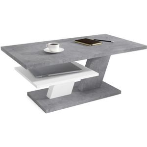 TABLE BASSE Table basse - Belvedere - 110 cm - Blanc - Finition béton - Design contemporain