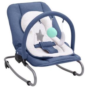 TRANSAT Transat Bébé en Acier avec Jouets et un coussin de siège-Repose-pied et dossier réglables-Bleu-77 x 46 x 58 cm