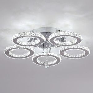 PLAFONNIER Lustre en cristal moderne LED 5 anneaux luminaires