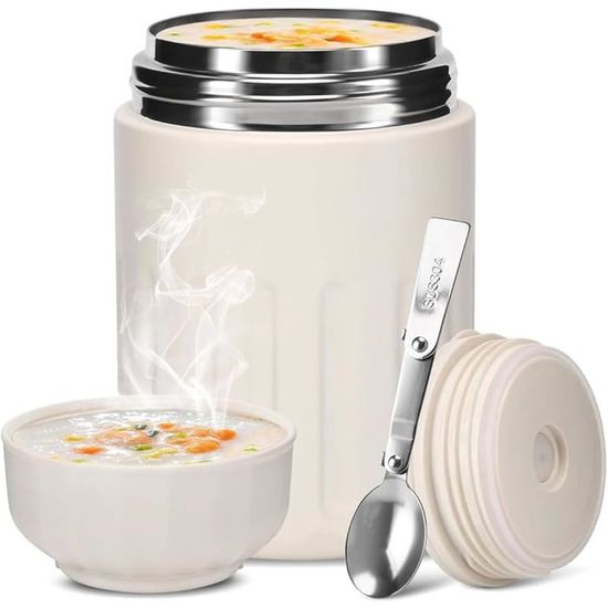 Récipient Isotherme Pour Aliments 600 Ml - Double Paroi Inox, Couvercle Avec Fourchette Pliable, Garde Au Chaud 6-12h