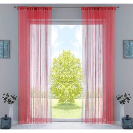 20303CN2 Lot de 2 Rideaux à Fils Rouge 250 x 140 cm.[Y4266] - Cdiscount ...