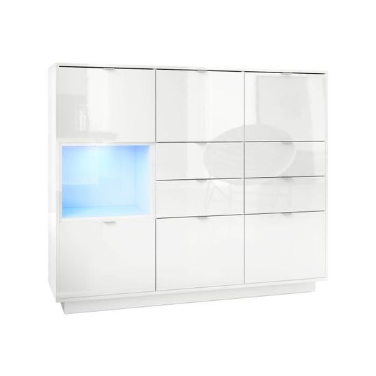Vladon Buffet haut Armoire Metro V2 en Blanc haute brillance Façades