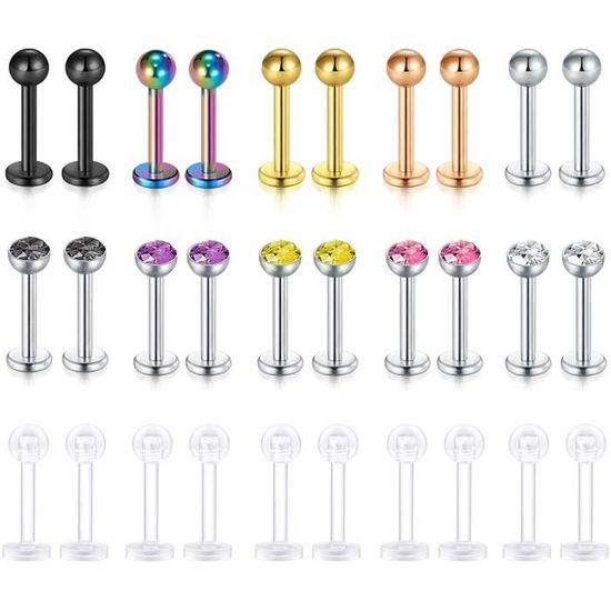 16G 30Pcs Piericng Lèvre Labret Medusa Anneaux Retainer Goujons Studs Acciaio Inossidabile Monroe Cartilage Helix Tragus Boucle 266 - Au Quotidien