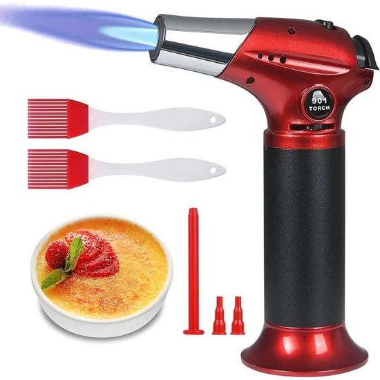 Lot de 4 chalumeaux de cuisine rechargeables, briquets à gaz réglables avec serrure de sécurité pour crème brûlée, bricolage, desserts, barbecue, camping (couleur-2