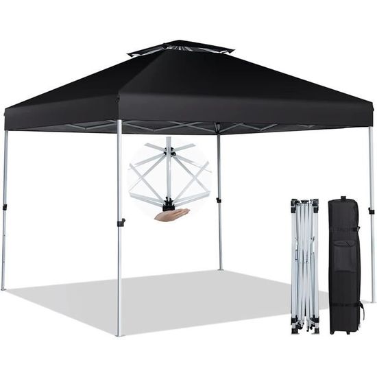 Tonnelle Pliante 3x3m GOPLUS Avec Demi-parois - Pop-up, Hauteur Réglable, Sac à Roulettes, Pour Jardin Et événements