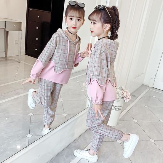 Ensemble Sweat Polaire Fille 8-12 Ans - Haut Manches Longues + Pantalon - Imprimé Cœur Pailleté