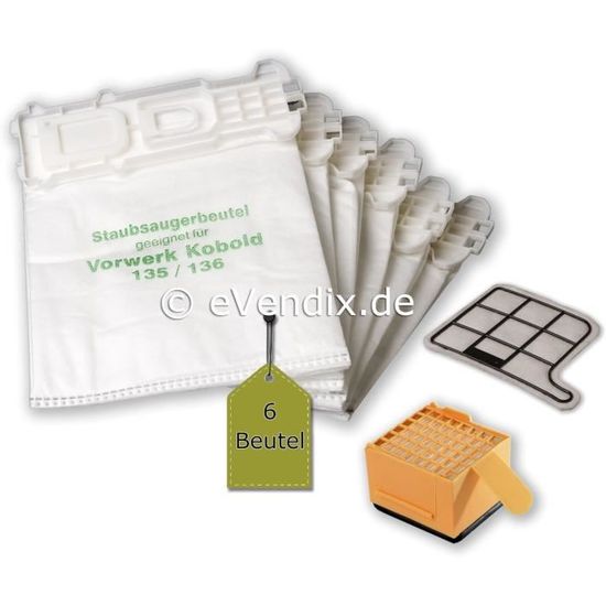 Jeu De Filtres Adapté Pour Vorwerk Kobold Vk 135-136: 6 Sacs D
