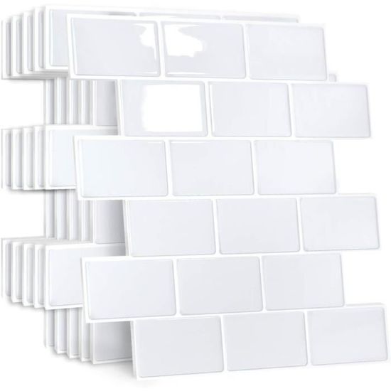 10 Pièces Credence Adhesive pour Cuisine Marbre 60x30cm, Blanc Carrelage Adhesif Mural Salle de Bain Decoratif, Carreaux Adhesif Cuisine, Panneaux Muraux Mural Faience Autocollant