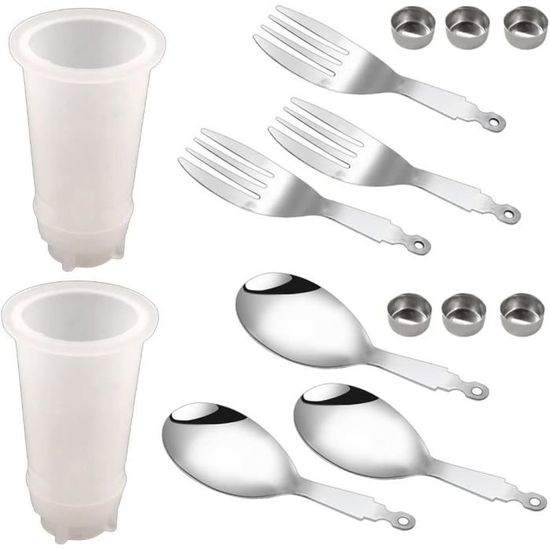 Set cuillère et fourchette en silicone beige
