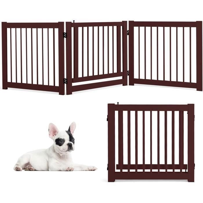 COSTWAY Barrière pour Chien/Animal Pliable en Bois de Pin 203X56X9,5CM Porte de Sécurité 3 Panneaux Télescopique