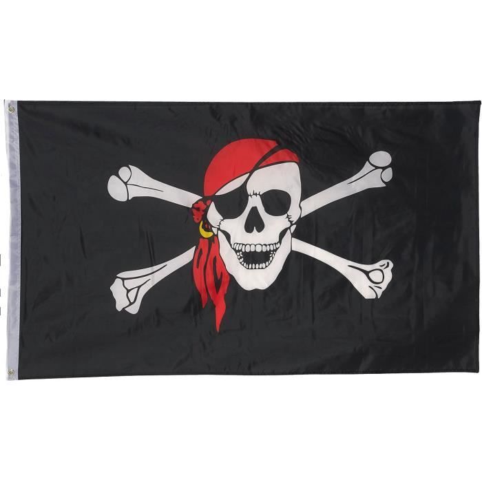 Drapeau de tête de mort Pirate 150 cm x 90 cm avec 2 oeillets en laiton