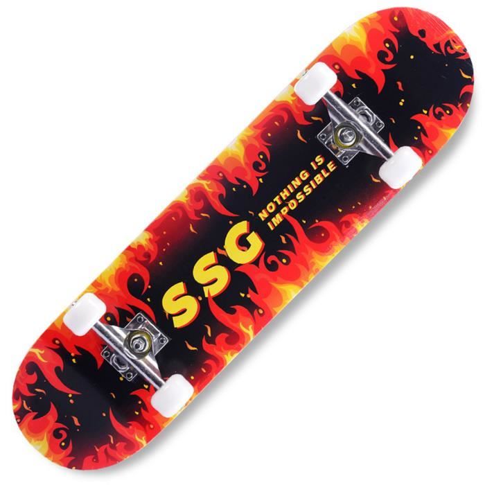 80cm Skateboard Adulte Longboard Planche à Roulettes- flamme rouge