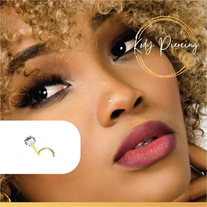 KODY PIERCING Tige Courbée OR 18 Carats Et Zircon Rond De 2,5 mm Serti