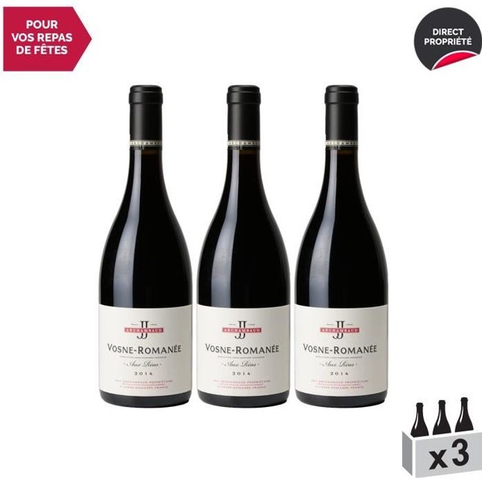 Vosne-Romanée Aux Réas Rouge 2014 - Lot de 3x75cl - J&J Archambaud - Vin AOC Rouge de Bourgogne - Cépage Pinot Noir
