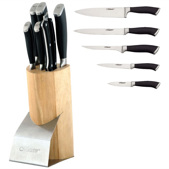 Bloc de Couteaux de Cuisine 7 Pièces, Bloc en Bois, Lames en Acier Inoxydable Maestro MR-1421 51820