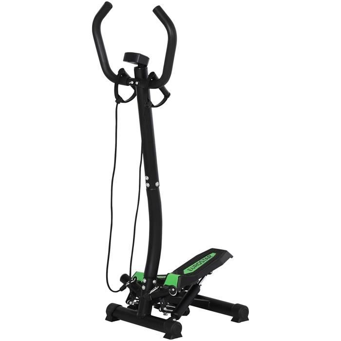 Homcom Mini Stepper avec Guidon, extenseurs, Compteur électronique et Tapis antidérapant Noir et Vert