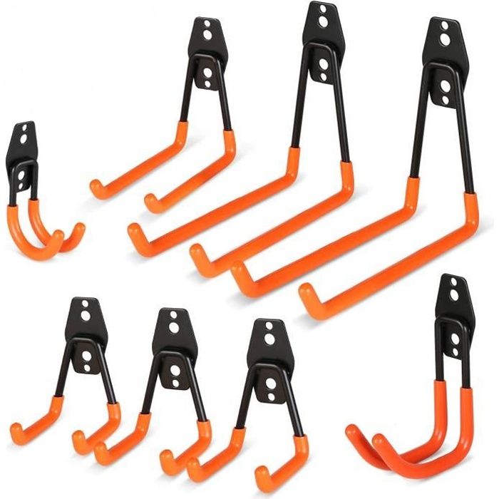 8pcs Crochets Utilitaires Mural, Rangement de Garage Robuste pour vélos, échelles, chaises Pliantes et Articles volumineux