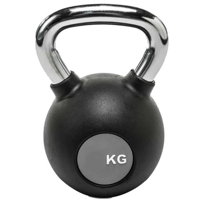 Kettlebell professionnel 20 kg - Poignée en acier - Revêtement caoutchouc - Idéal entrainement maison et salle - Coloris noir