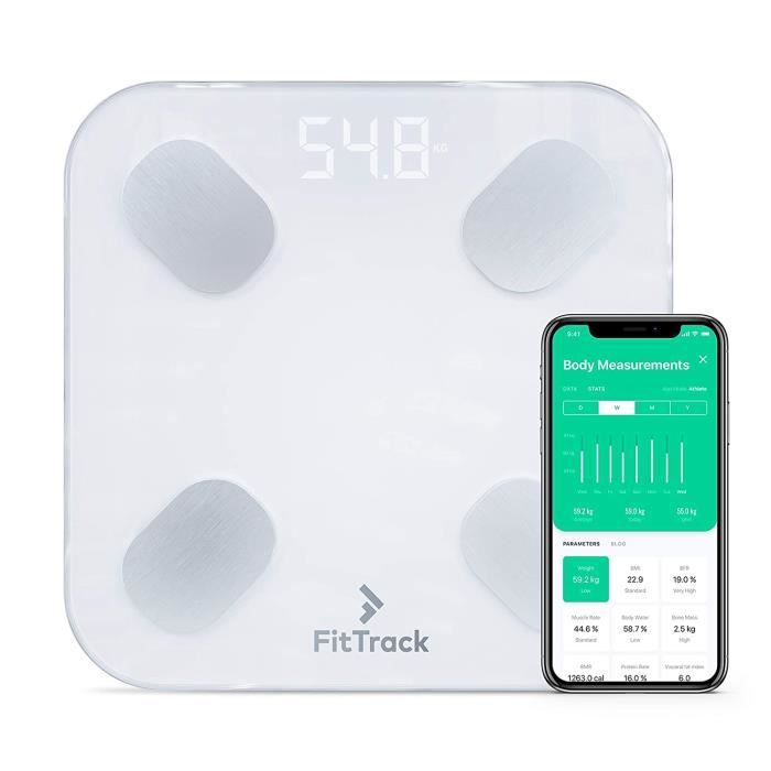 BALANCE FitTrack Pèse-Personne Impédancemètre Dara - 17 Indicateurs de Santé -% de Gras, Muscle, Eau12
