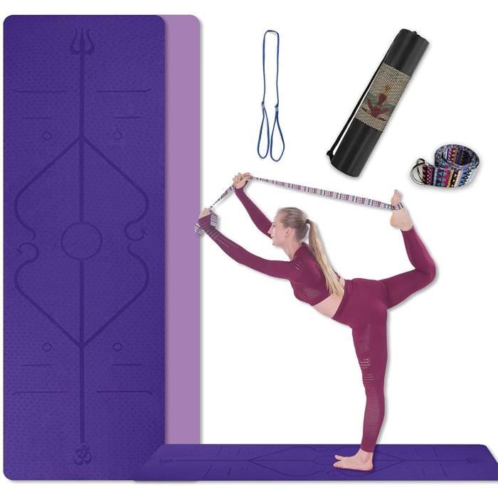 TAPIS DE SOL - TAPIS DE GYM - TAPIS DE YOGA Tapis de Yoga TPE avec Ligne d'alignement du Corps et Double Face Couleur, Antid&eacu246