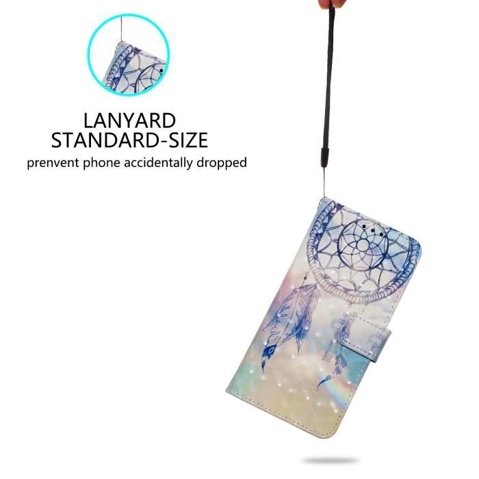 Étui iPhone SE (2020), Attrape-rêves Cuir Porte-Cartes 3D Motif Silicone Support Ultra-fin Housse Protection