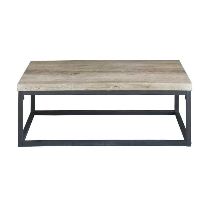 La table basse Hector dispose d'une structure en métal et un plateau en MDF dans un décor de chêne sonoma gris.