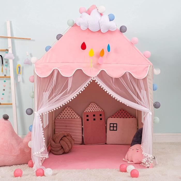 Princesse Tente de Jeux Enfant Fille Grand Rose Château de Princesse Tente Intérieure Cadeau pour Enfant Fille avec Sac de Transport