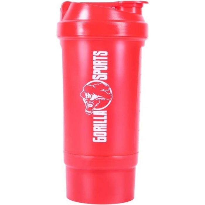 Shaker de 500 ml avec compartiment à poudre - Rouge