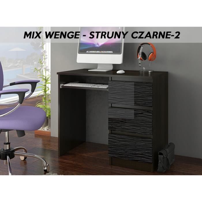 YORK 2WR- Bureau moderne informatique d'ordinateur 96x50x76 - Support clavier-3 tiroirs - Wengé Noir