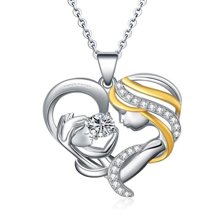 LCC® Collier pendentif fête des mères cadeau anniversaire maman 925 argent joaillerie bijoux diamant artificiel coeur amour