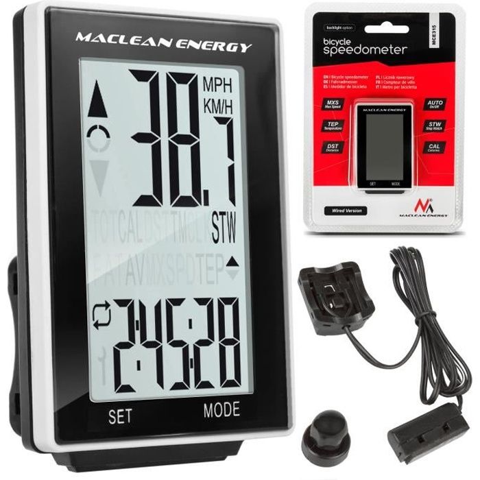 Compteur de vitesse de vélo filaire 16 fonctions Maclean