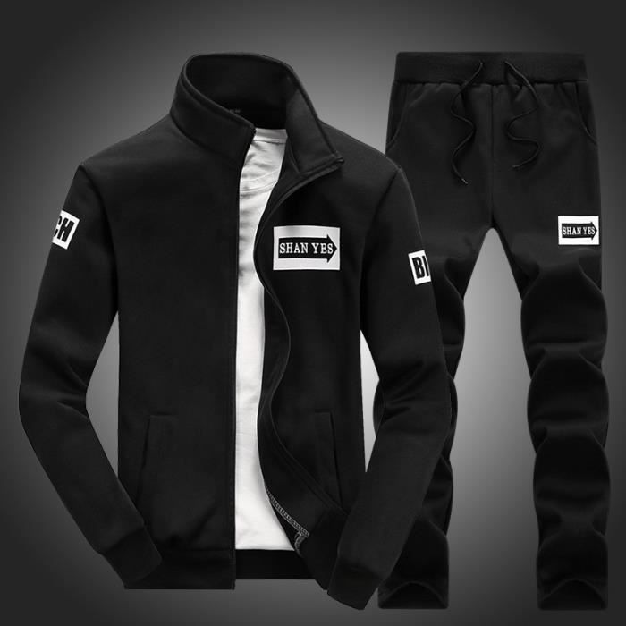Survêtement homme deux pièces ensembles sport jogging simple en polyester et coton