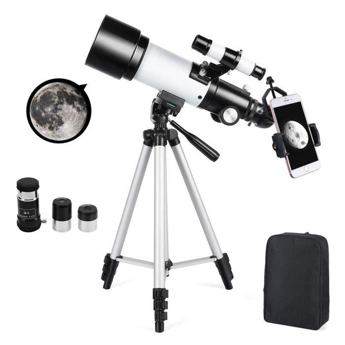 Télescope Astronomique Zoom HD 400-70 mm Plage de Grossissement Elevé avec Trépied, Portable, Équipé d'un Sac à Dos et d'un Adaptate