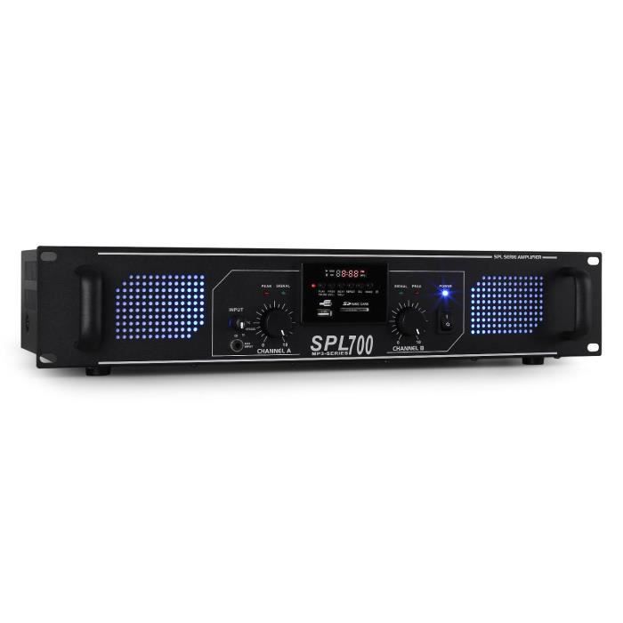 SkyTec SPL700MP3 - Amplificateur professionnel, 2X 350 Watts, SD/MP3/USB - Noir