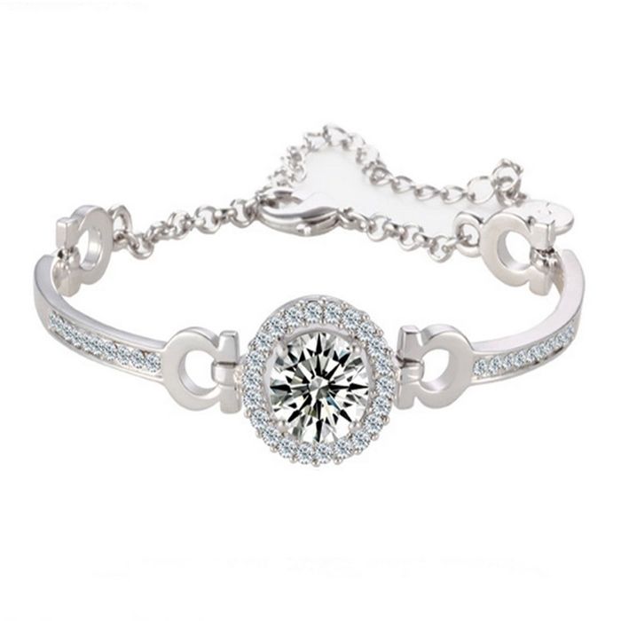 TD® Bracelet Femme Crystal Charms élégant Zircon Strass Blanc Chaîne Bijoux Cadeau Idéal pour les Femmes Fille - Plaqué Argent 925