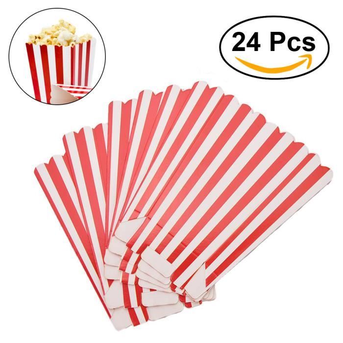 24pcs popcorn boîtes porte contenant sacs en papier boîte à rayures pour cinéma table à dessert mariage faveurs