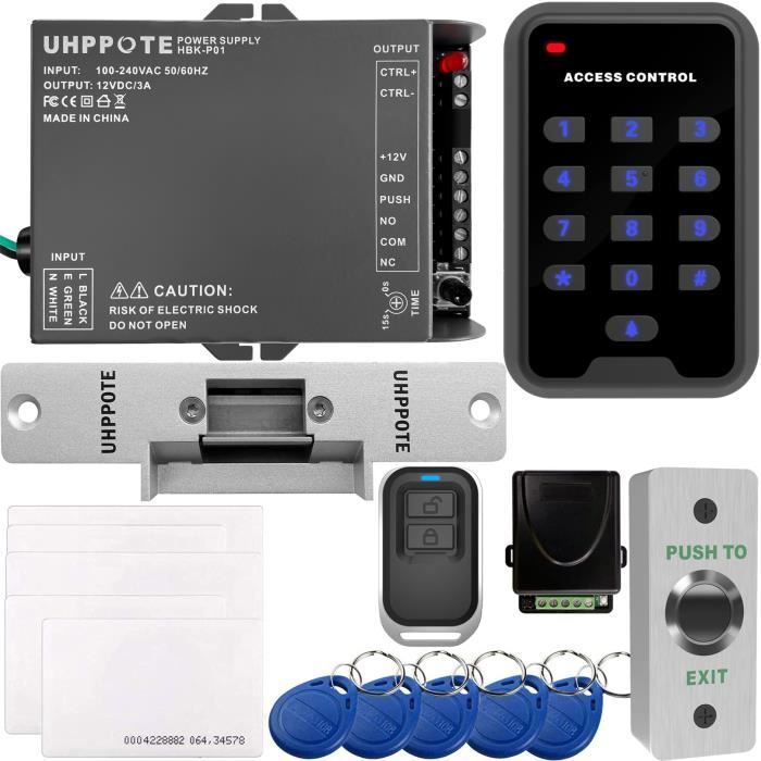 UHPPOTE Kit de Contrôle d'Accès Pour Une-porte Avec 125KHz RFID EM ID Clavier et Serrure Électrique Télécommande Bouton d'Exit