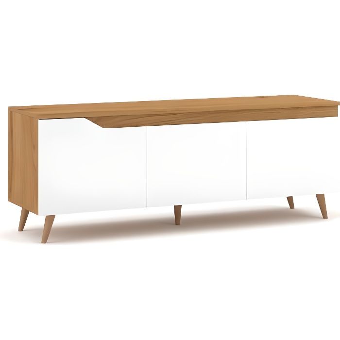 VIVALDI Meuble TV - TUE - 140 cm - chêne kraft or - blanc mat