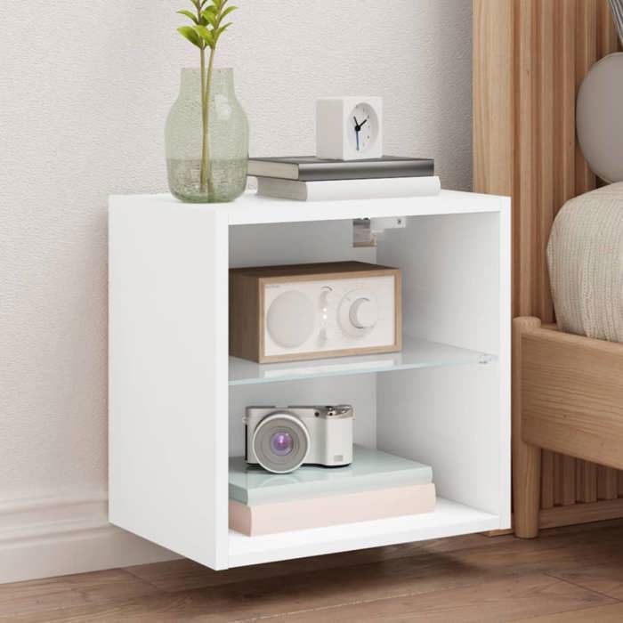 vidaXL Table de chevet murale avec lumières LED blanc 837064