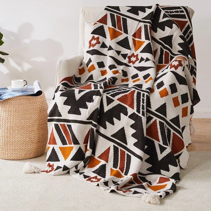 Jet De Couverture Bohème En Coton - 150x130 Cm (60"x52"), Réversible, Lavable Machine - Neuf Avec étiquettes