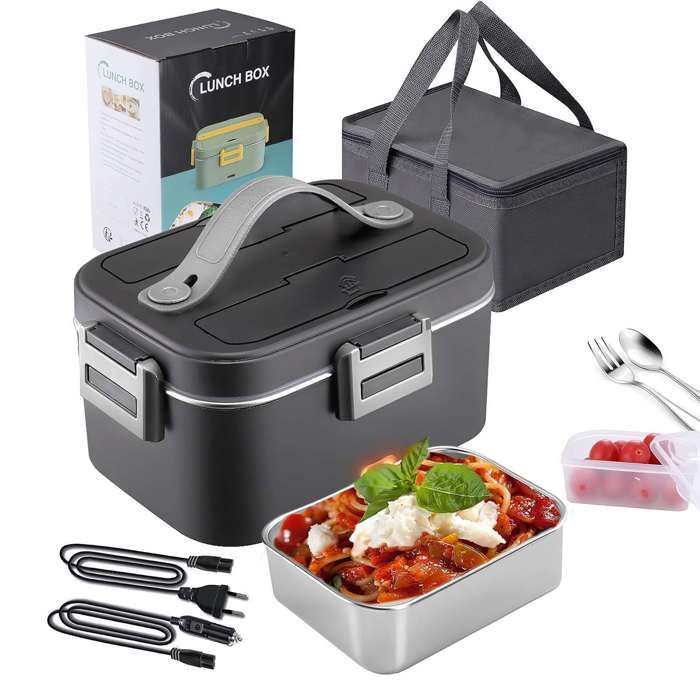Boîte à Lunch Chauffante Électrique 100W - 3 Alimentations (12V/24V/220V) - Capacité 1.8L - Idéale Voiture/Bureau