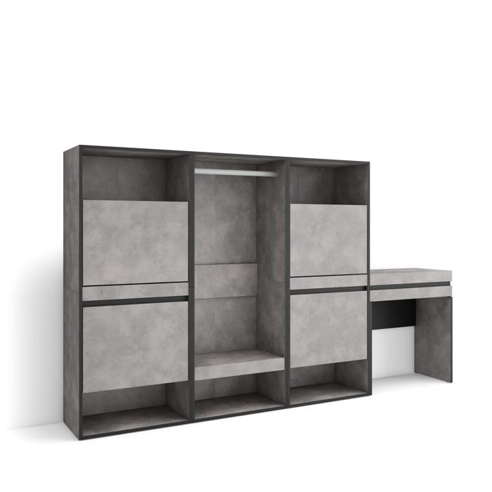 Meuble à Chaussures 250x35x145 cm Chambre à coucher pièce Vestiaire ouvert Coiffeuse Ciment RF3533 Meuble à Chaussures 250x35x145 cm Chambre à coucher pièce Vestiaire ouvert Coiffeuse Ciment RF3533