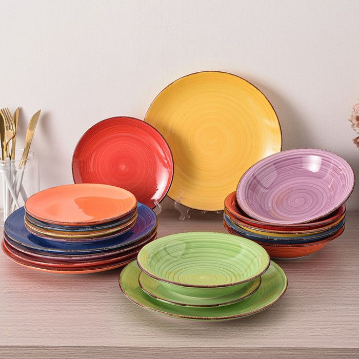 vancasso Multicolore Vaisselle 18 pièces Ensemble Comprenant une Assiettes Plate à Desserts et Creuses - pour 6 Personnes