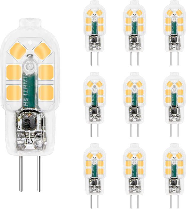Ampoule G4 LED 12V 2W Blanc Froid 6000K 200LM pour Camping Car/Hotte Cuisine non-dimmable lot de 10 [Classe énergétique A+]