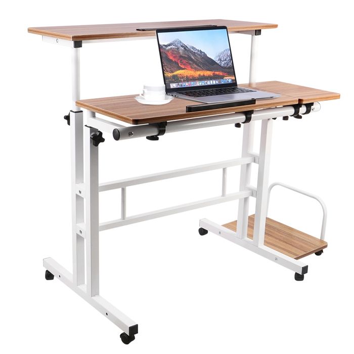 Amiremplie MEUBLE MULTIMEDIA Bureau mobile avec unité centrale 102*60*67-115 cm Chêne ancien